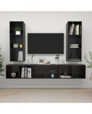 Meubles TV muraux 4 pcs Noir brillant Bois d'ingénierie | Mobilier & Déco