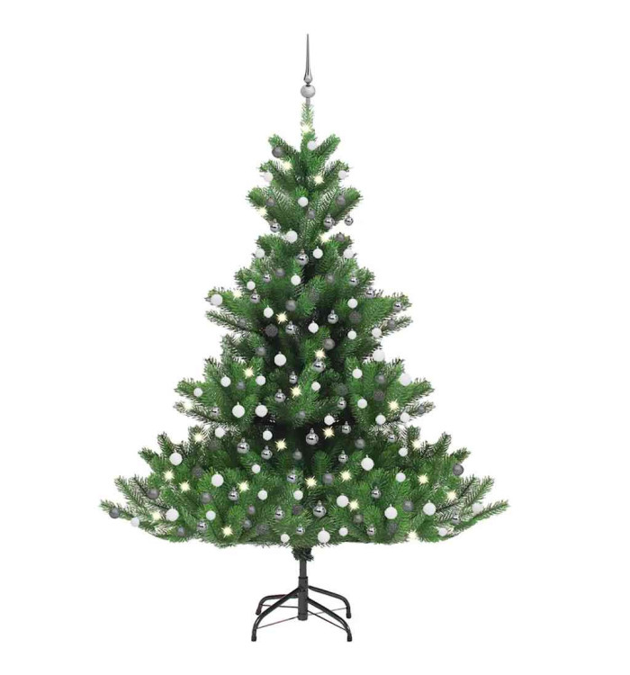Sapin de Noël artificiel Nordmann avec LED et boules Vert 210cm | Mobilier & Déco
