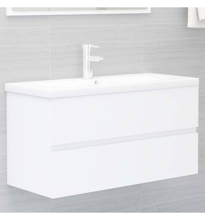 Armoire d'évier avec lavabo intégré blanc bois d'ingénierie | Mobilier & Déco