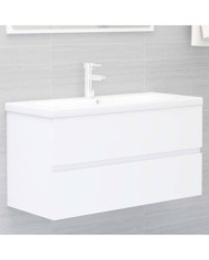 Armoire d'évier avec lavabo intégré blanc bois d'ingénierie | Mobilier & Déco