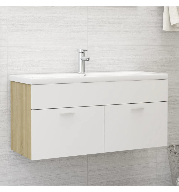 Armoire d'évier et lavabo intégré Blanc/chêne sonoma Aggloméré | Mobilier & Déco