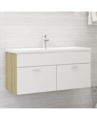 Armoire d'évier et lavabo intégré Blanc/chêne sonoma Aggloméré | Mobilier & Déco