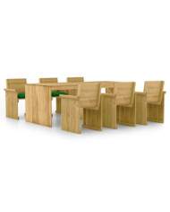 Ensemble à manger de jardin 7 pcs avec coussins pin imprégné | Mobilier & Déco