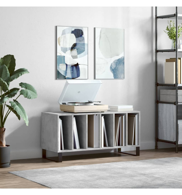 Armoire à disques gris béton 100x38x48 cm bois d'ingénierie | Mobilier & Déco