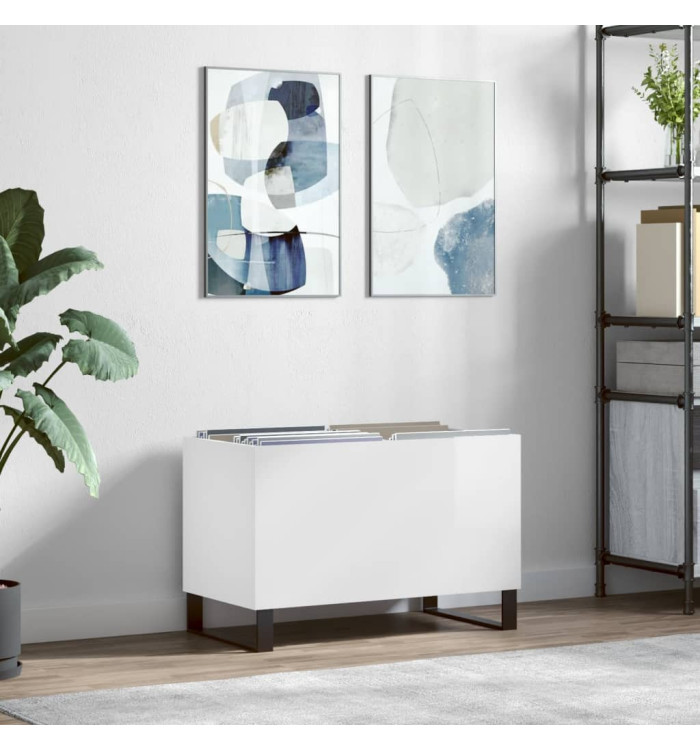 Armoire à disques blanc brillant 74,5x38x48cm bois d'ingénierie | Mobilier & Déco