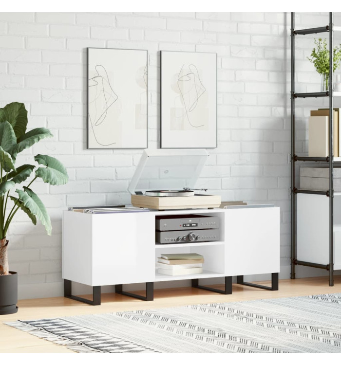Armoire à disques blanc brillant 121x38x48 cm bois d'ingénierie | Mobilier & Déco