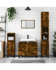 Armoire salle de bain chêne fumé 80x33x60cm bois d'ingénierie | Mobilier & Déco