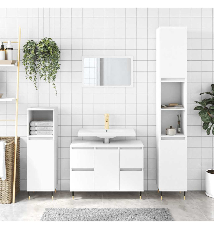 Armoire de salle de bain blanc 80x33x60 cm bois d'ingénierie | Mobilier & Déco
