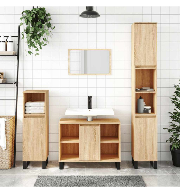 Armoire salle de bain chêne sonoma 80x33x60cm bois d'ingénierie | Mobilier & Déco