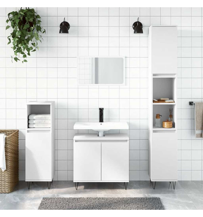Armoire de salle de bain blanc 58x33x60 cm bois d'ingénierie | Mobilier & Déco