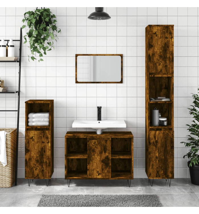 Armoire de bain chêne fumé 30x30x100 cm bois d'ingénierie | Mobilier & Déco