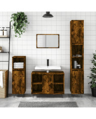 Armoire de bain chêne fumé 30x30x100 cm bois d'ingénierie | Mobilier & Déco
