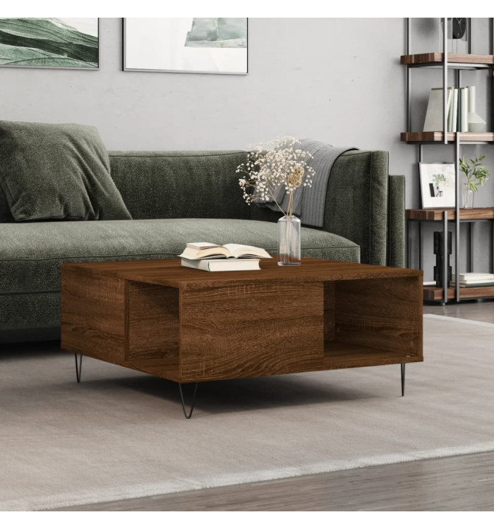 Table basse chêne marron 80x80x36,5 cm bois d'ingénierie | Mobilier & Déco