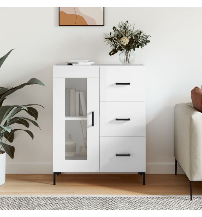 Buffet Blanc brillant 69,5x34x90 cm Bois d'ingénierie | Mobilier & Déco