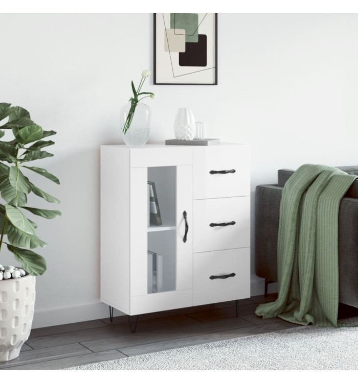 Buffet Blanc brillant 69,5x34x90 cm Bois d'ingénierie | Mobilier & Déco