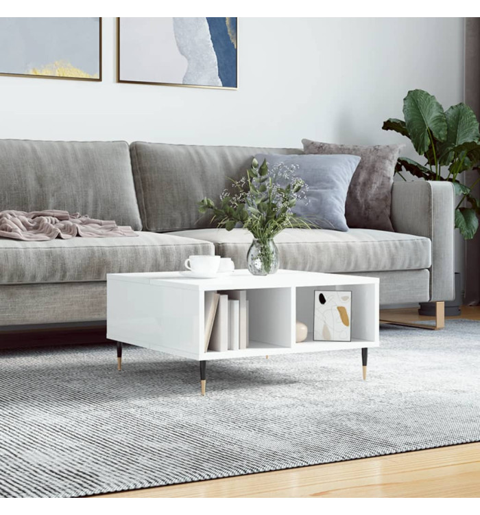 Table basse blanc brillant 60x60x30 cm bois d'ingénierie | Mobilier & Déco