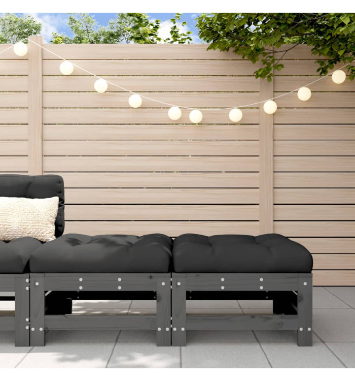 Repose-pieds de jardin coussins lot de 2 gris bois pin massif | Mobilier & Déco