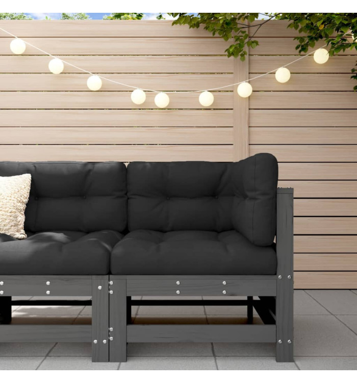 Canapé d'angle avec coussins gris bois de pin solide | Mobilier & Déco
