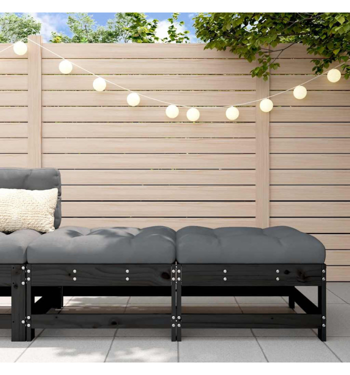 Repose-pieds de jardin coussins lot de 2 noir bois pin massif | Mobilier & Déco
