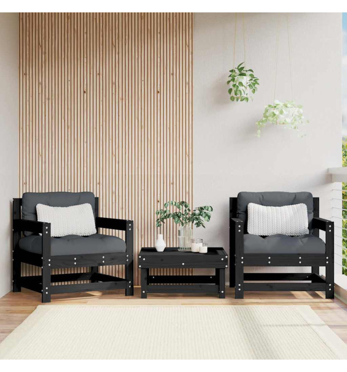 Chaises de jardin et coussins lot de 2 noir bois de pin massif | Mobilier & Déco