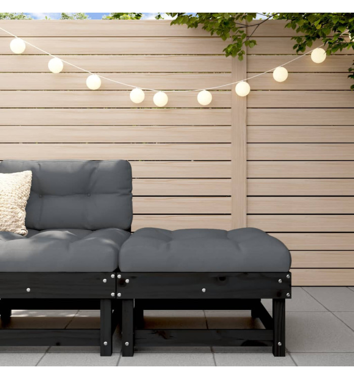 Repose-pied de jardin avec coussin noir bois de pin massif | Mobilier & Déco