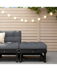 Repose-pied de jardin avec coussin noir bois de pin massif | Mobilier & Déco