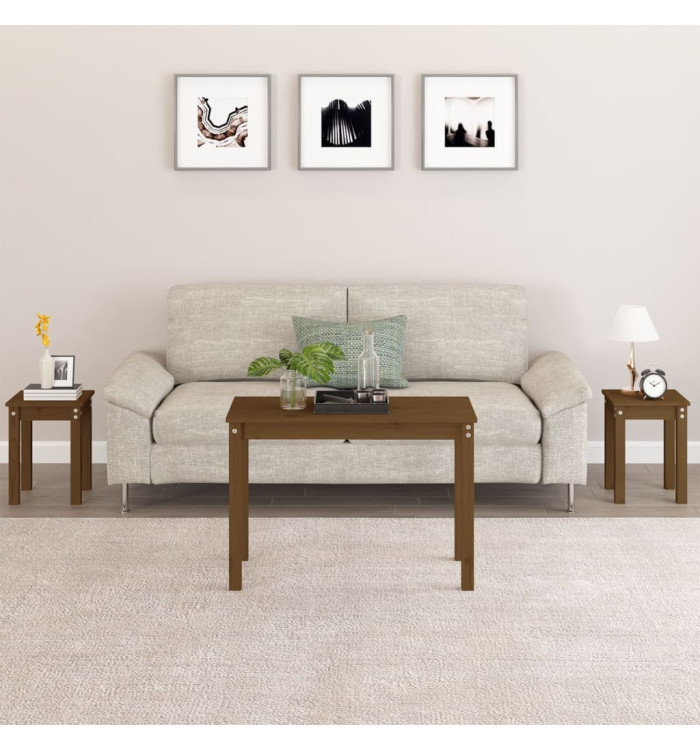 Tables gigognes 3 pcs Marron miel Bois de pin massif | Mobilier & Déco