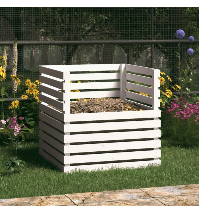 Composteur Blanc 80x80x78 cm Bois massif de pin | Mobilier & Déco