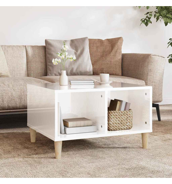 Table basse Blanc brillant 60x50x36,5 cm Bois d'ingénierie | Mobilier & Déco