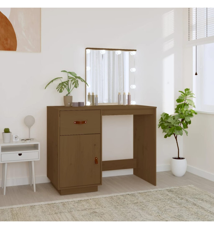 Coiffeuse avec LED Marron miel 95x50x133,5cm Bois de pin massif | Mobilier & Déco