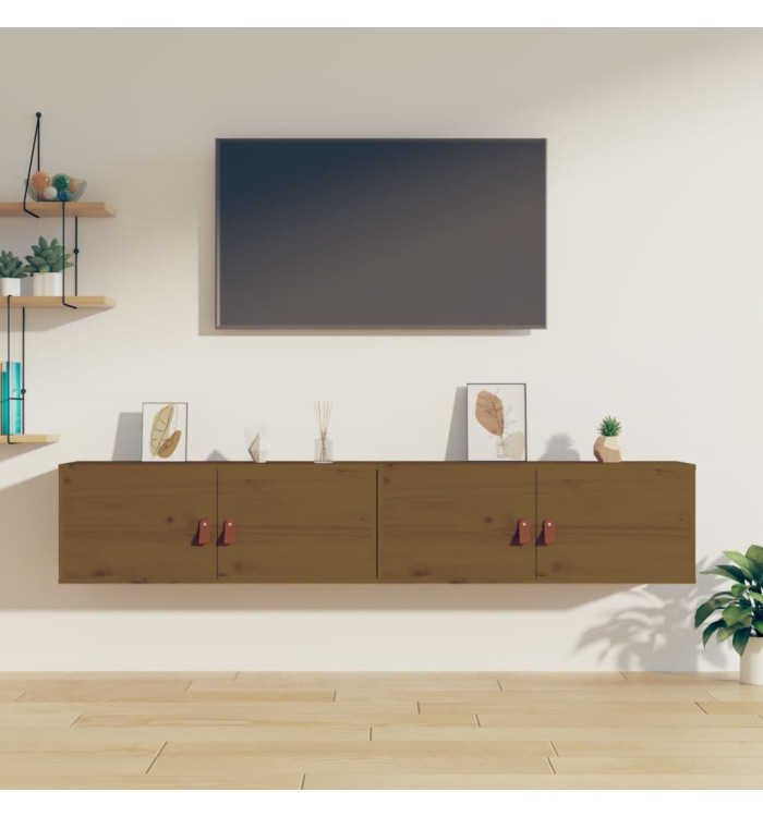 Armoires murales 2 pcs Marron miel 80x30x30 cm Bois Pin massif | Mobilier & Déco