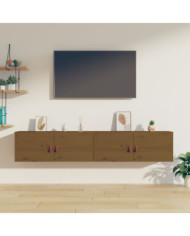 Armoires murales 2 pcs Marron miel 80x30x30 cm Bois Pin massif | Mobilier & Déco