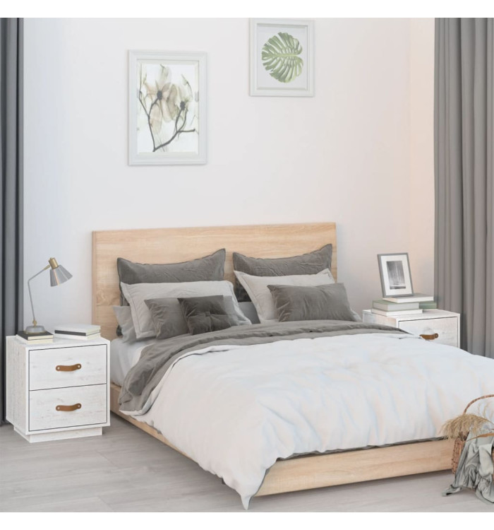   Tables de chevet 2 pcs Blanc 40x34x45 cm Bois de pin massif | Mobilier & Déco