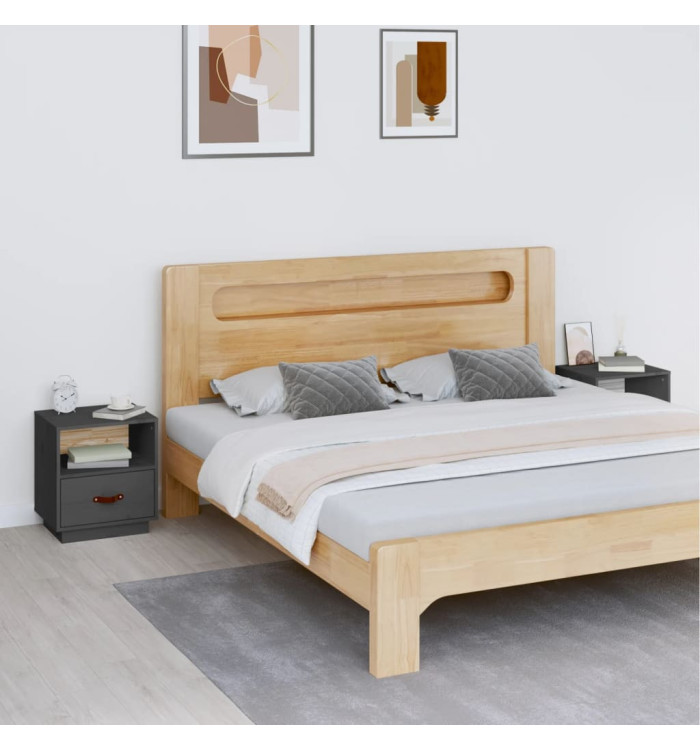 Tables de chevet 2 pcs Gris 40x34x45 cm Bois de pin massif | Mobilier & Déco