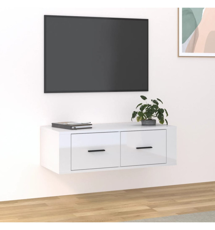 Meuble TV suspendu Blanc brillant 80x36x25 cm Bois d'ingénierie | Mobilier & Déco