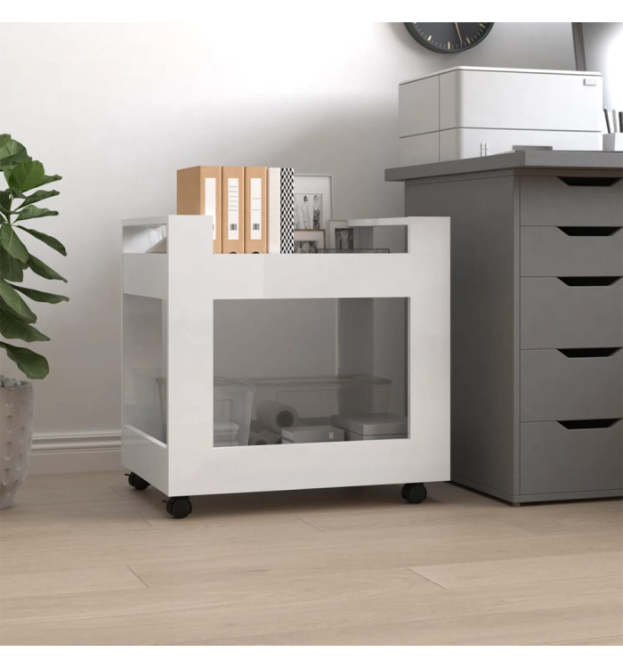 Chariot de bureau Blanc brillant 60x45x60 cm Bois d'ingénierie | Mobilier & Déco