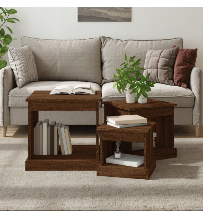 Tables basses 3 pcs chêne marron bois d'ingénierie | Mobilier & Déco