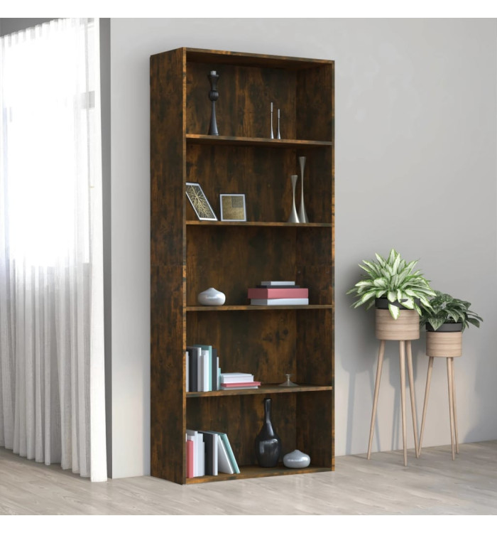 Bibliothèque 5 niveaux Chêne fumé 80x30x189cm Bois d'ingénierie | Mobilier & Déco