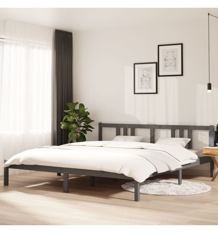 Cadre de lit sans matelas gris bois massif 180x200 cm | Mobilier & Déco