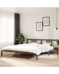 Cadre de lit sans matelas gris bois massif 180x200 cm | Mobilier & Déco