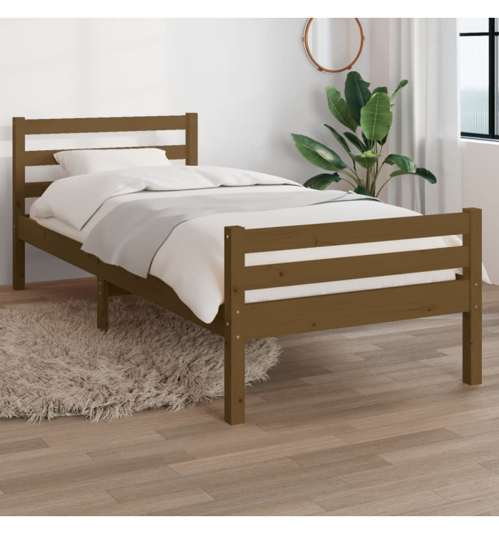 Cadre de lit sans matelas marron miel bois massif 100x200 cm | Mobilier & Déco