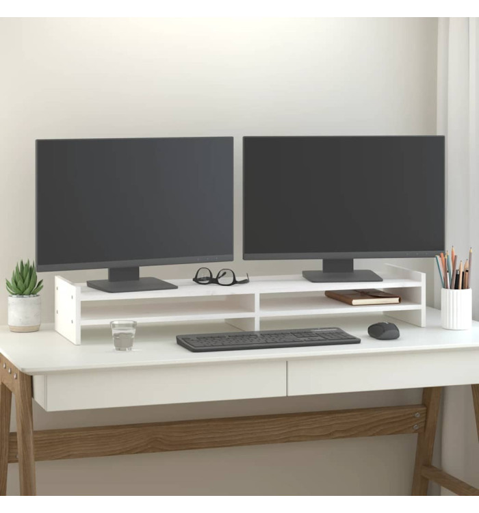 Support de moniteur Blanc 100x27x15 cm Bois de pin solide | Mobilier & Déco