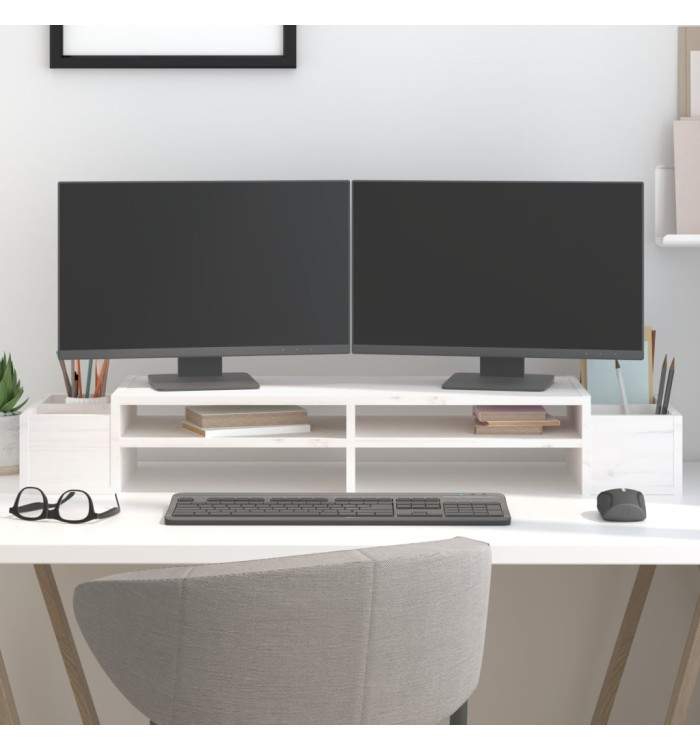 Support de moniteur Blanc 100x27,5x15 cm Bois de pin solide | Mobilier & Déco