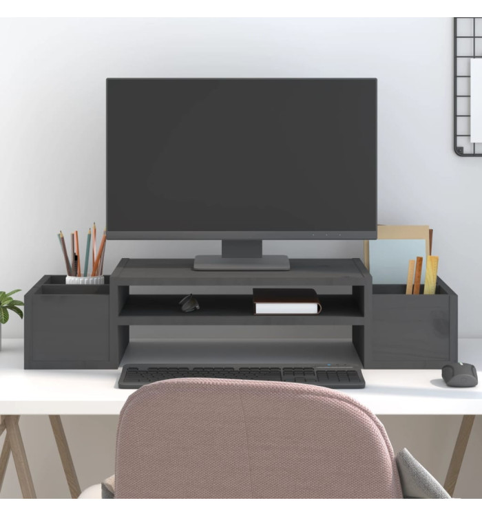 Support de moniteur Gris 70x27,5x15 cm Bois de pin solide | Mobilier & Déco