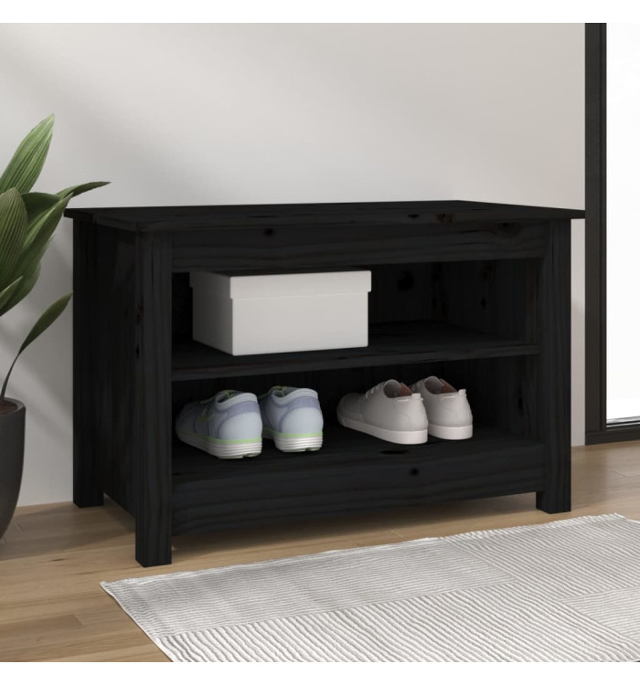 Banc à chaussures Noir 70x38x45,5 cm Bois de pin massif | Mobilier & Déco