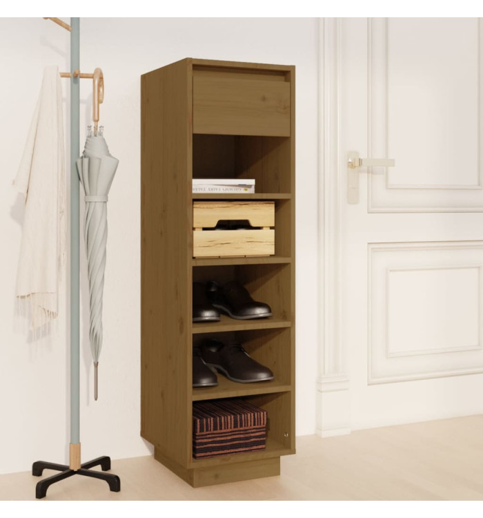 Armoire à chaussures marron miel 30x34x105cm bois de pin massif | Mobilier & Déco