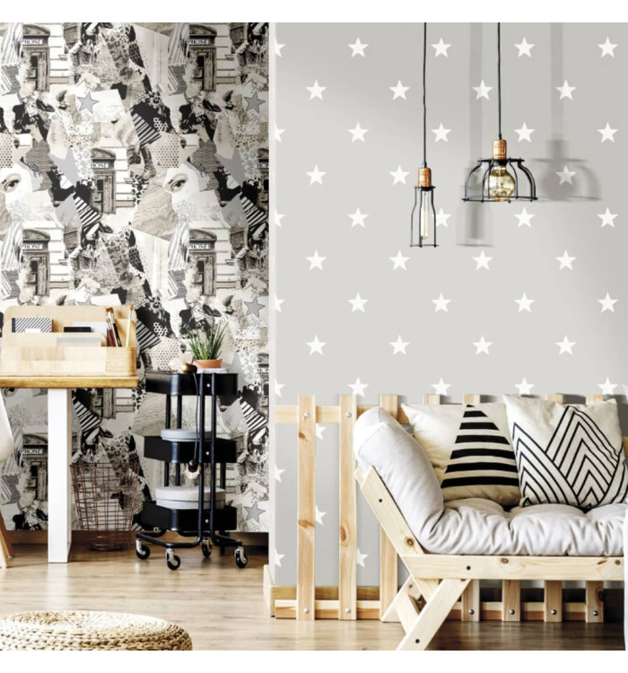 Noordwand Papier peint FriendsetCoffee Little Stars Gris foncé et blanc | Mobilier & Déco