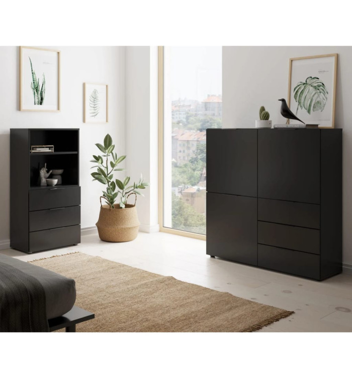 FMD Commode avec 3 portes et 3 tiroirs Noir | Mobilier & Déco