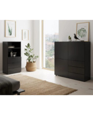 FMD Commode avec 3 portes et 3 tiroirs Noir | Mobilier & Déco