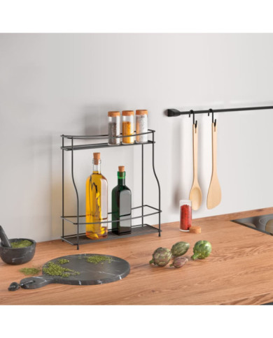 Metaltex Étagère à épices à 2 niveaux Basalmico Noir | Mobilier & Déco
